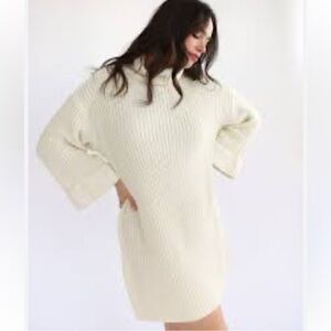 RW&Co Cream Ribbed Turtleneck Sweater Dress Midi Lenght size Extra Small